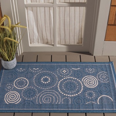 Blue Geometric Patterned Synthetic Outdoor Area Rug