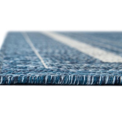 Blue Square Synthetic Flat Woven Outdoor Rug