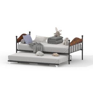 Twin Daybed with Trundle – Stylish Metal Sofa Bed Frame, Pop-Up Trundle, Perfect for Any Space - 1 of 4