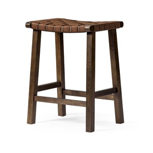 Maven Lane Noah Backless Vegan Leather Counter Height Bar Stool, Aged Brown/Cocoa - 1 of 4