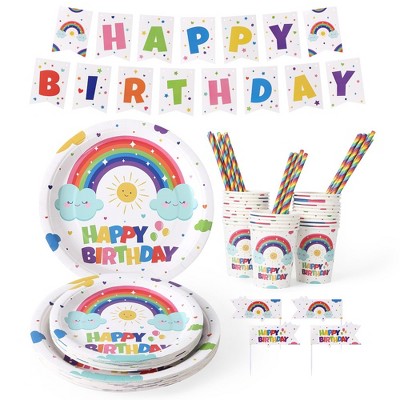 Birthday Party Supplies Serve 25, Happy Birthday Paper Plates, Cups 