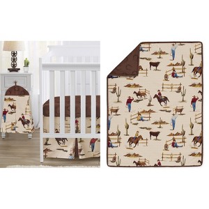 Sweet Jojo Designs Boy Baby Crib Bedding Set - Wild West Cowboy Brown Red Blue 4pc - 1 of 4