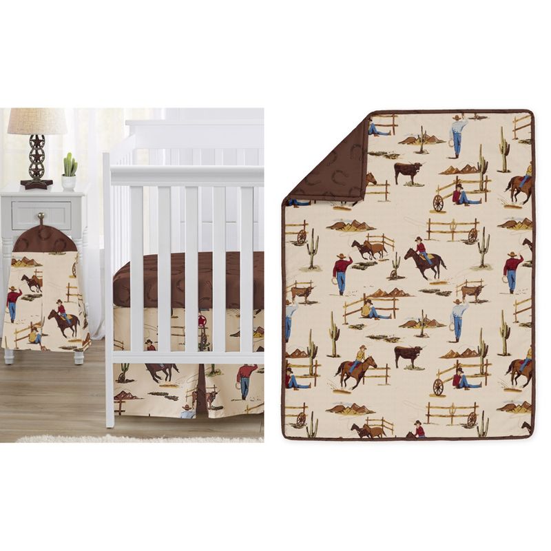 Sweet Jojo Designs Boy Baby Crib Bedding Set - Wild West Cowboy Brown Red Blue 4pc, 1 of 7