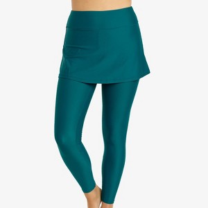 Calypsa Women's High Waisted Skirted Long Swim Leggings - 1 of 3
