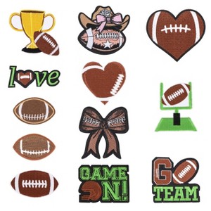 12 PCS Football Iron On Patches Game Day Rugby Helmet Embroidered Applique Clothing DIY Accessory for Hat Jacket Jeans Shirts Uniform Backpack - 1 of 4
