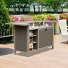 Patio Bar Table Outdoor Aluminum PE Wicker with Cabinet, Wood Grain, Umbrella Hole, Weatherproof Storage, Gas Tank Compatible - 2 of 4