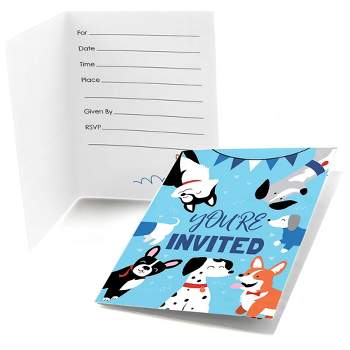 Big Dot of Happiness Pawty Like a Puppy - Fill In Dog Baby Shower or Birthday Party Invitations (8 count)