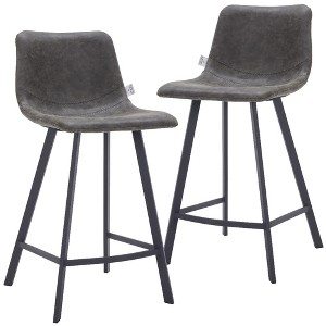 LeisureMod Elland Leather Bar Stool – Modern Counter Height Stool with Black Stainless Steel Legs for Kitchen Island or Home Bar Set of 2 - 1 of 4