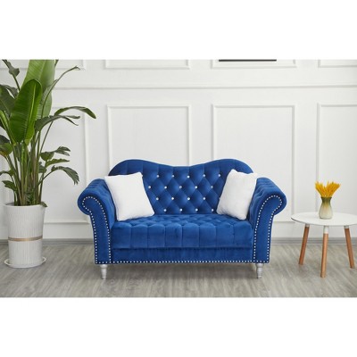 Velvet Rolled Arm Chesterfield Loveseat Sofa with Two Pillow,Tufted for Office Home