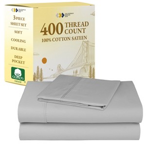 Cotton Sheets Set - Softest 400 Thread Count Bed Sheets, 100% Cotton Sateen, Cooling, Deep Pocket by California Design Den - 1 of 4