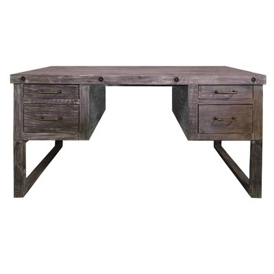 61" 4 Drawer Wooden Home Office Desk with Sled Leg Support Distressed Brown - The Urban Port