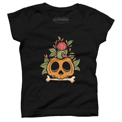 Girl's Design By Humans Halloween with Rose Illustration By rukurustudio T-Shirt