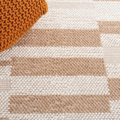 Ivory and Light Brown Wool Flat Woven Handmade Area Rug