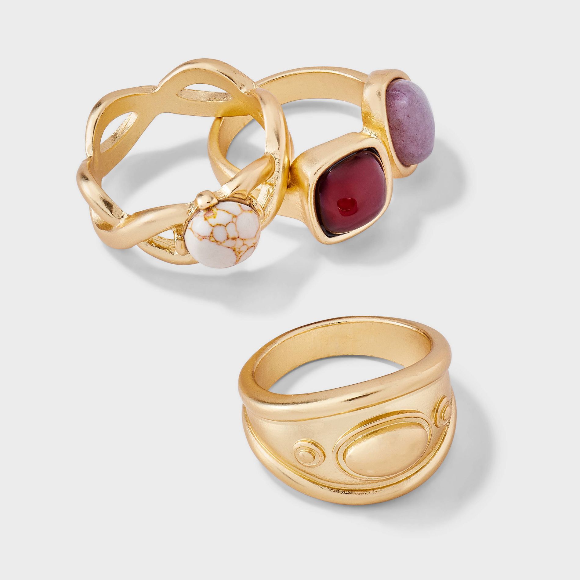Howlite and Lepidolite Stone Embellished Ring Set 3pc - Universal Thread™ Gold