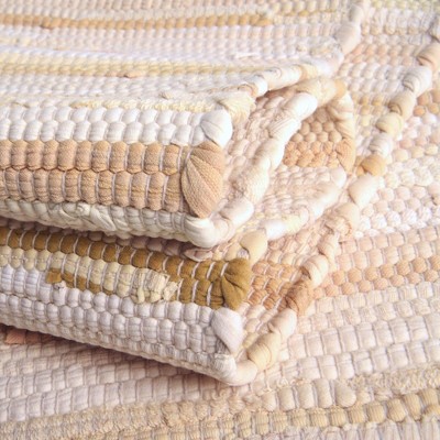 Handwoven Beige and Ivory Striped Synthetic Runner Rug