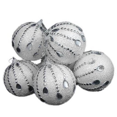 Northlight 6ct Glittered Shatterproof Christmas Ball Ornament Set 3.75" - White