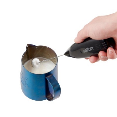 Black Handheld Milk Frother with Stainless Steel Whisk