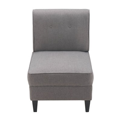Gray Faux Leather and Wood Tufted Slipper Chair