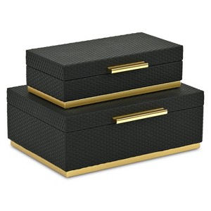 HomeRoots Set of Two Black And Gold Nesting Decorative Storage Boxes With Lids - 1 of 4