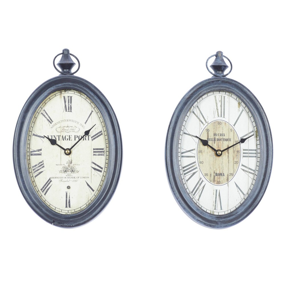 Photos - Wall Clock Set of 2 Metal Pocket Watch Style  Black - Olivia & May