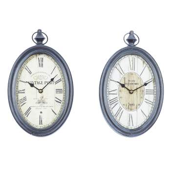 Set of 2 Metal Pocket Watch Style Wall Clocks Black - Olivia & May