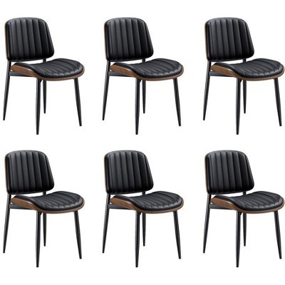 Gikpal Dining Chairs , Mid Century Modern Dining Room Kitchen Chairs, Upholstered PU Leather Vertical Stripe Chair with Walnut Bentwood and Metal Legs