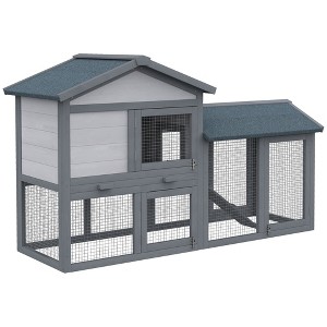 Skyzone 2-Tier Fir Wood Rabbit Hutch with Indoor Living Space, Outdoor Run, Non-Slip Ramp, Lockable - 1 of 4