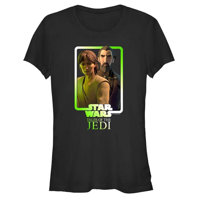 Juniors Womens Star Wars: Tales of the Jedi Count Dooku and Qui-Gon Jinn Duo T-Shirt, 1 of 5