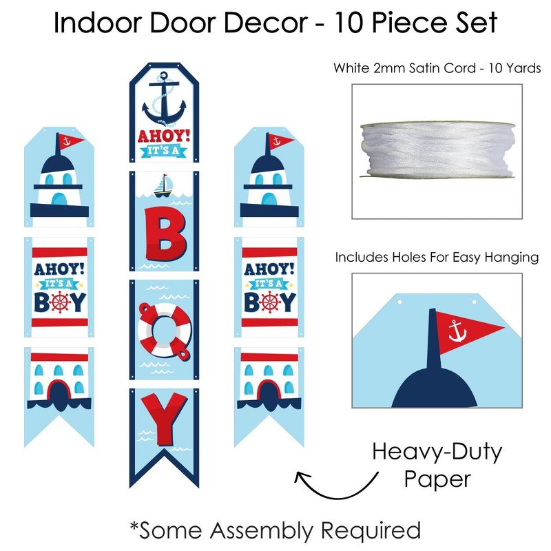 Big Dot of Happiness Ahoy It's a Boy - Hanging Vertical Paper Door Banners - Nautical Baby Shower Wall Decoration Kit - Indoor Door Decor, 5 of 8
