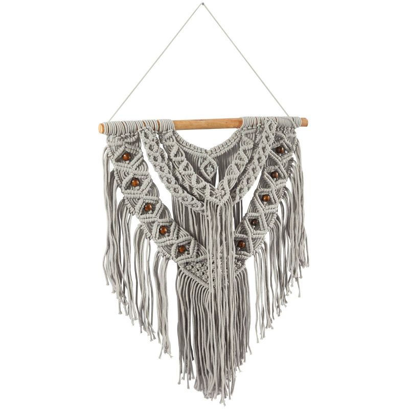 Cotton Macrame Intricately Weaved Wall Decor with Beaded Fringe Tassels - Olivia & May, 3 of 6