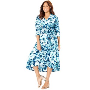 Catherines Women's Plus Size Easy Faux Wrap Dress - 1 of 4