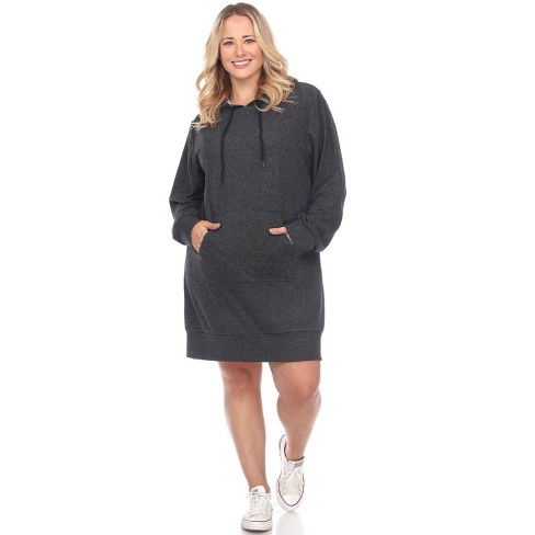 Women's Plus Size Hoodie Sweatshirt Dress Charcoal 2x - White Mark