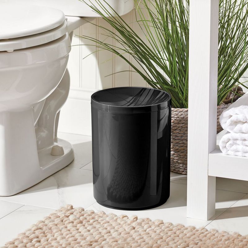mDesign Plastic Small Round 1.7 Gallon Trash Can with Swing Lid, 2 of 7