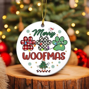 Pet Christmas Ornament 2025 | Merry Woofmas Ornament, Paw Print Ceramic Christmas Ornament - 1 of 4