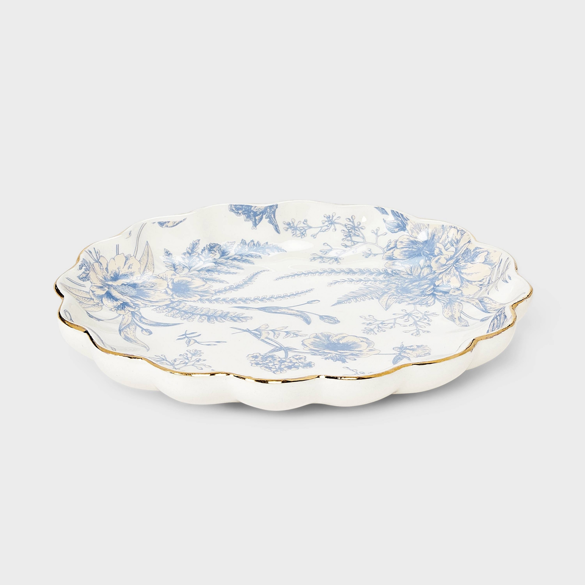 Ceramic Floral Scalloped Jewelry storage Tray - A New Day™ Blue