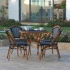 Emma & Oliver Soie Indoor/Outdoor Bistro Style 31.5 in. Table with PE Rattan, Glass Top, and Four Chairs - Metal Frame - 3 of 4