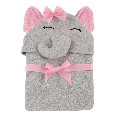 Image of Hudson Baby Infant Girl Cotton Animal Face Hooded Towel, Pretty Elephant, One Size