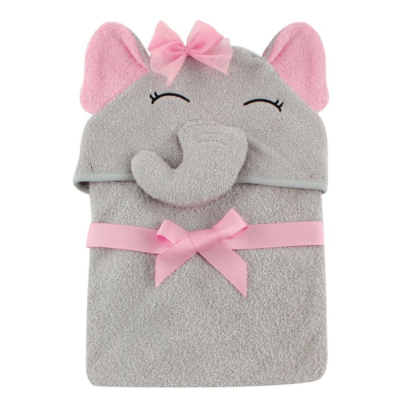 Hudson Baby Infant Girl Cotton Animal Face Hooded Towel, Pretty Elephant, One Size, 1 of 4