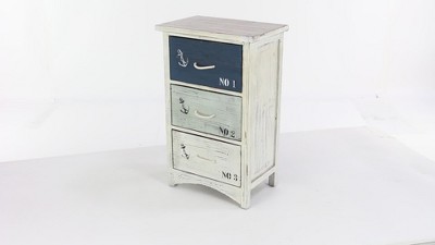 White and Blue Wood Nautical Night Table with Rope Handles