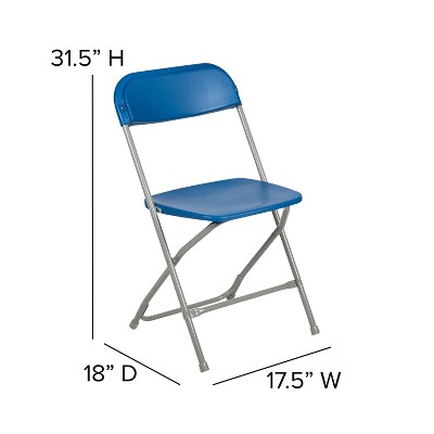 Emma + Oliver Set of 10 Blue Plastic Folding Chairs with Steel Frame