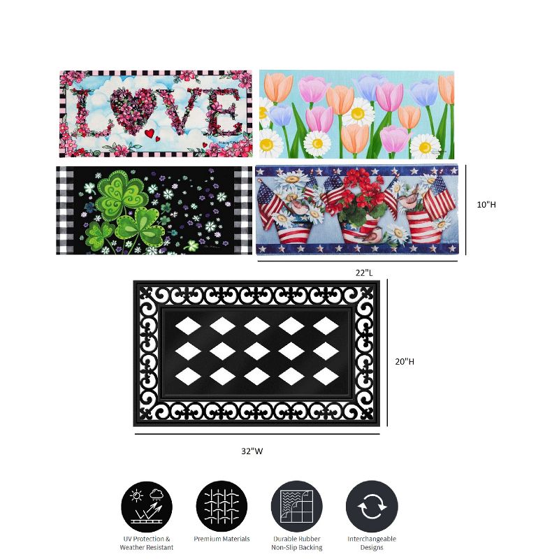 Evergreen Indoor Outdoor Doormat Bundle Set of 5 - Frame and 4 Holiday Seasonal Inserts Valentine's Love Easter Tulips 4th of July and St. Patricks, 2 of 9
