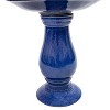Sunnydaze Daisy Embossed Bowl Ceramic Bird Bath with Glazed Finish - Blue - 21.5" H - 2 of 4