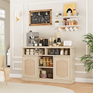 Jojoka Rattan Buffet Storage Cabinet, 47" Sideboard Coffee Bar Cabinet with 2 Rattan Doors - 1 of 4