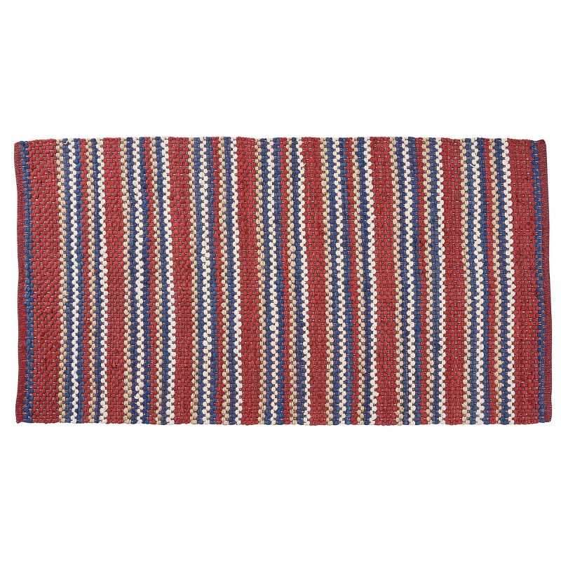 Park Designs Red and Blue Stripe Chindi Rag Rug 3 ft X 5 ft, 1 of 4