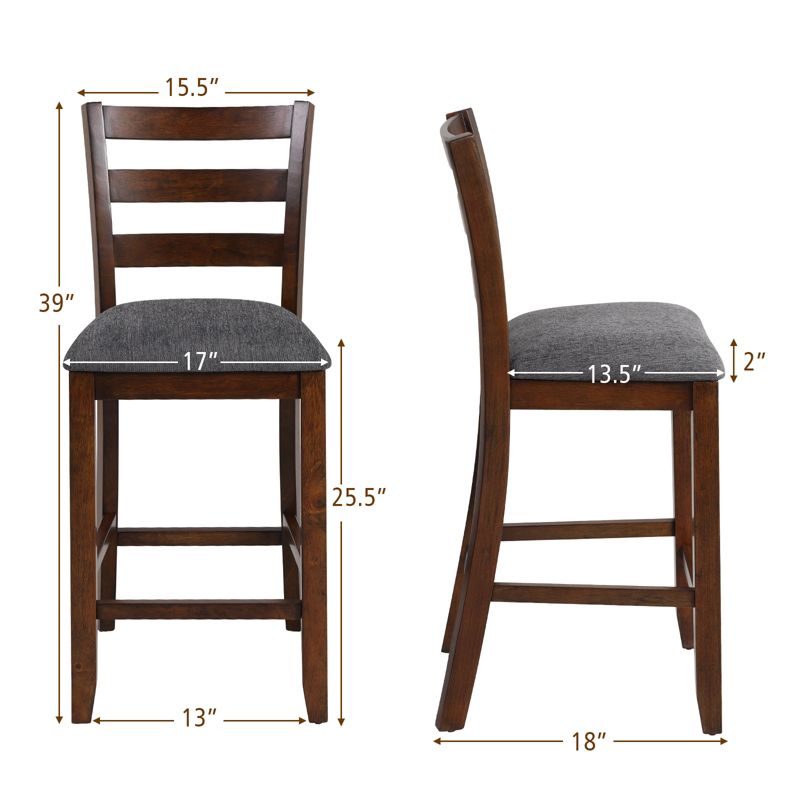 Costway Set of 4 Barstools Counter Height Chairs w/Fabric Seat & Rubber Wood Legs, 4 of 11