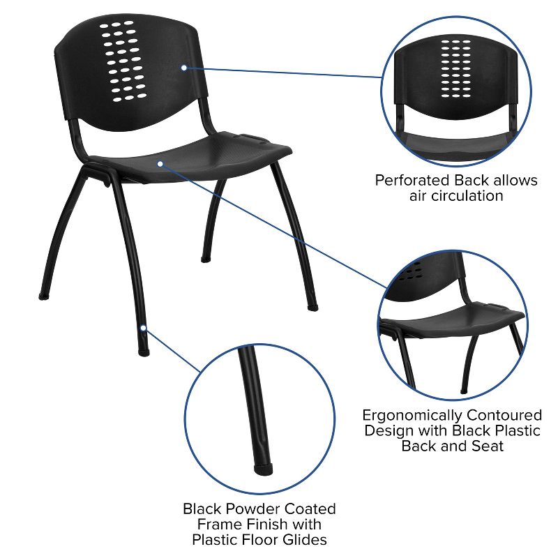 Flash Furniture HERCULES Series 880 lb. Capacity Black Plastic Stack Chair with Oval Cutout Back and Black Frame, 4 of 13