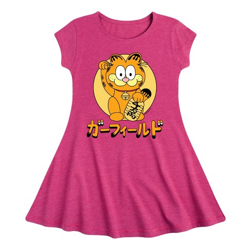 Girls' - Garfield - Lucky Cat Fit & Flair Cap Sleeve Dress - image 1 of 2