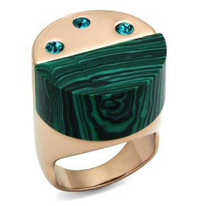 Slickblue Women’s IP Rose Gold Stainless Steel Ring with Emerald Synthetic Malachite & Clear Accents – Sizes 5-10 - 1 of 4