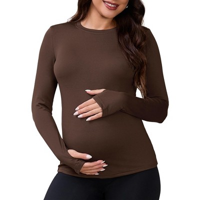 INSPIRE CHIC Women's Maternity Long Sleeve T-shirts Crew Neck Yoga Blouse Pregnancy Tee Clothes