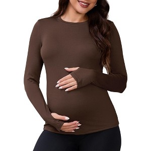 INSPIRE CHIC Women's Maternity Long Sleeve T-shirts Crew Neck Yoga Blouse Pregnancy Tee Clothes - 1 of 4